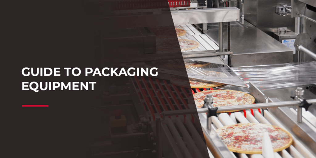 frozen pizzas on conveyor being shrinkwrapped